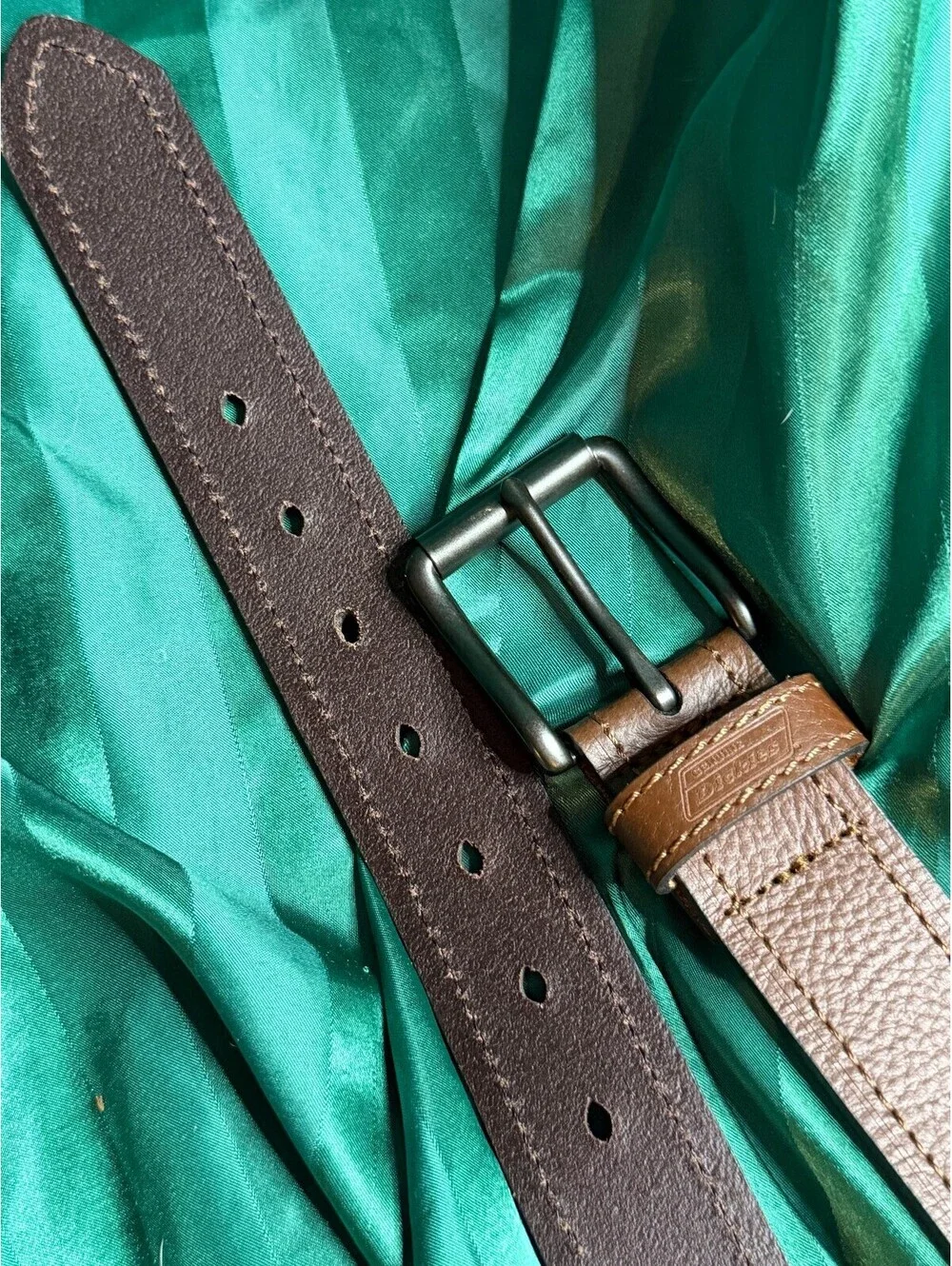 Dickies Mens Brown Genuine Leather Belt Size 34/85 Metal Buckle